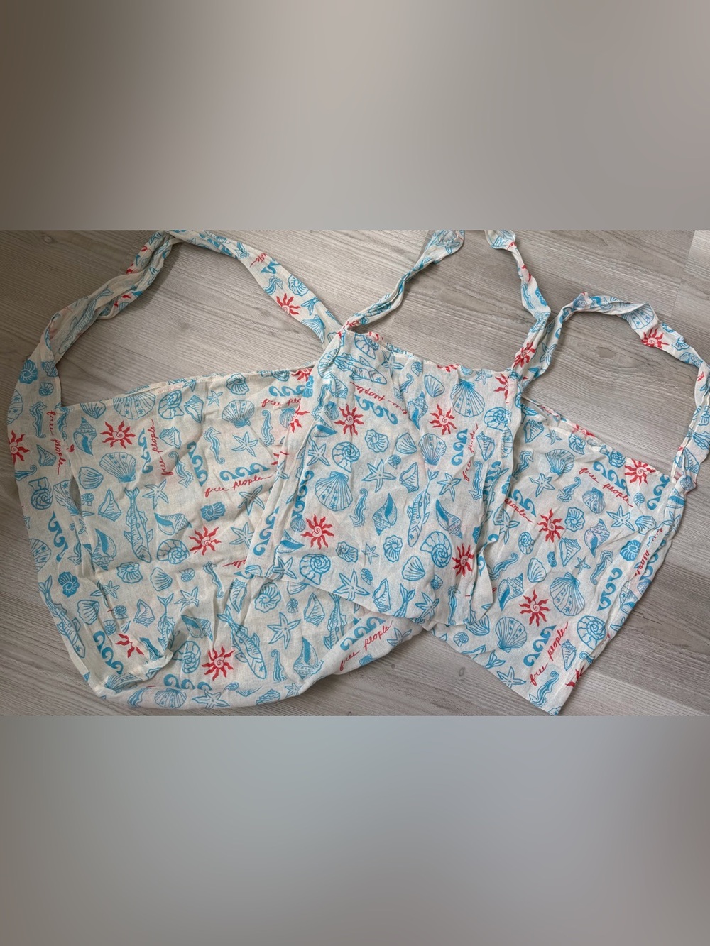 Free People Tote with Aqua Shell & Red Sun Print